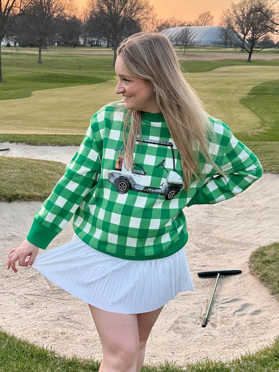 Queen of Sparkles Gingham Golf Cart Sweater - Amelia's Boutique