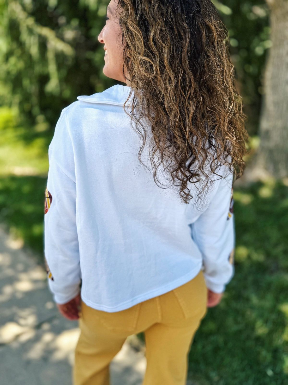 Scattered Kansas City Football Collared V Neck Sweatshirt - Queen of Sparkles x Amelia's Collab - Amelia's Boutique