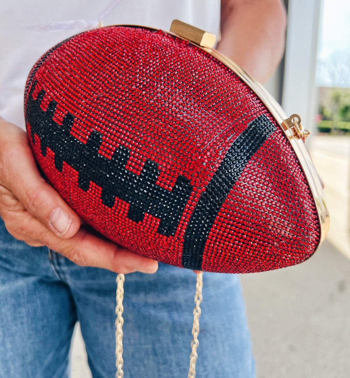 Sequin Football Purse with Latch Closure - Amelia's Boutique