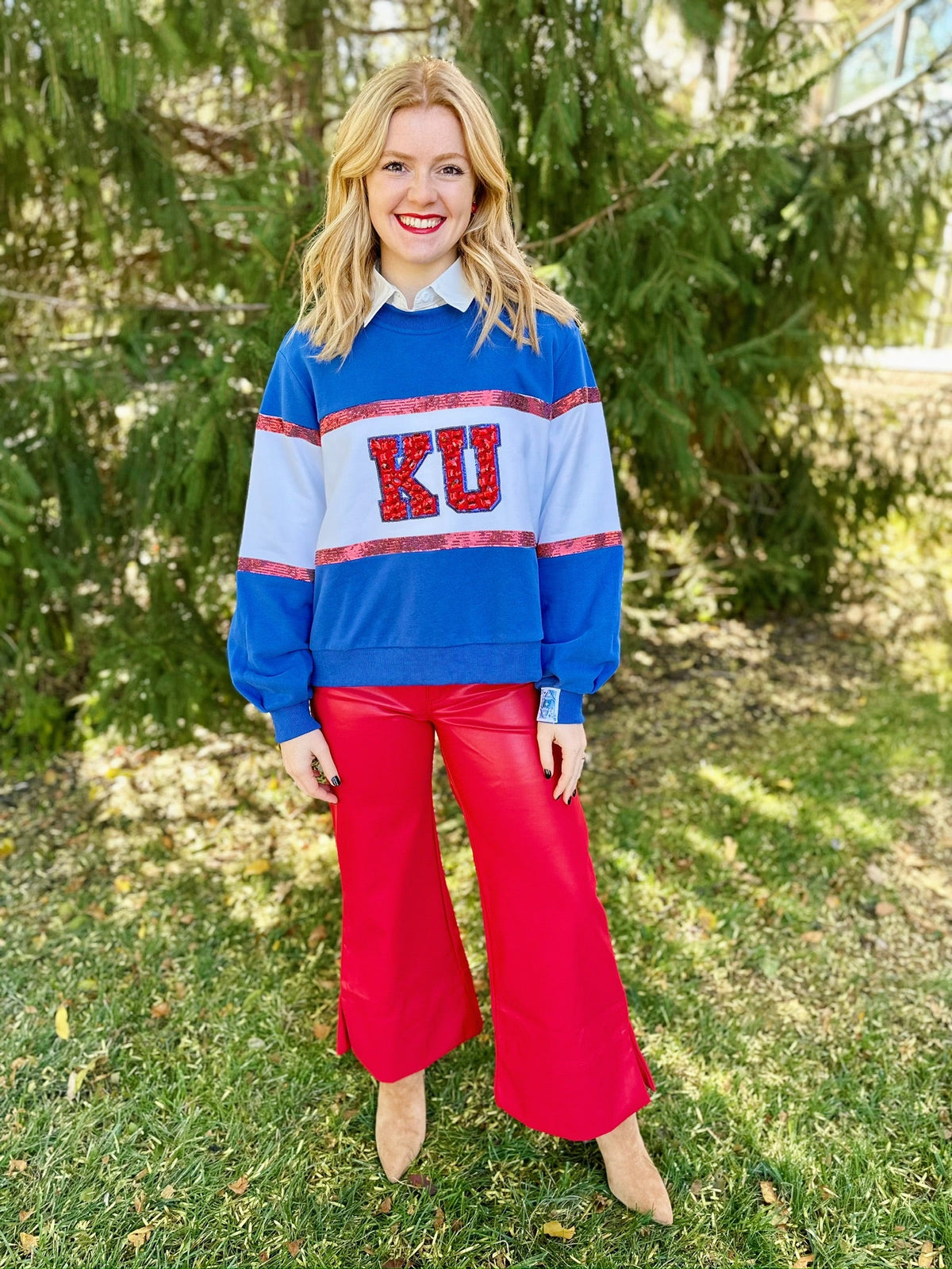 Queen of Sparkles KU Colorblock Sweatshirt - Amelia's Boutique