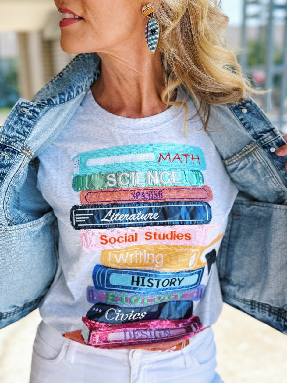 Queen of Sparkles Back To School Books Teacher Tee - Amelia's Boutique