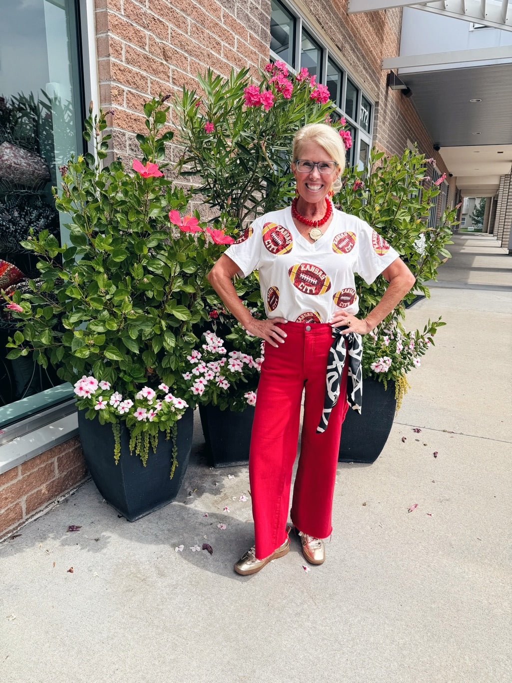 KC Scatter Football V Neck Tee - Queen of Sparkles x Amelia's Collab - Amelia's Boutique