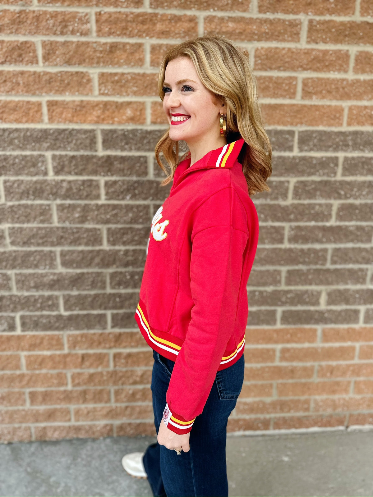 Queen of Sparkles X Amelia's Boutique - Fuzzy Kansas City Script Sweatshirt - Amelia's Boutique