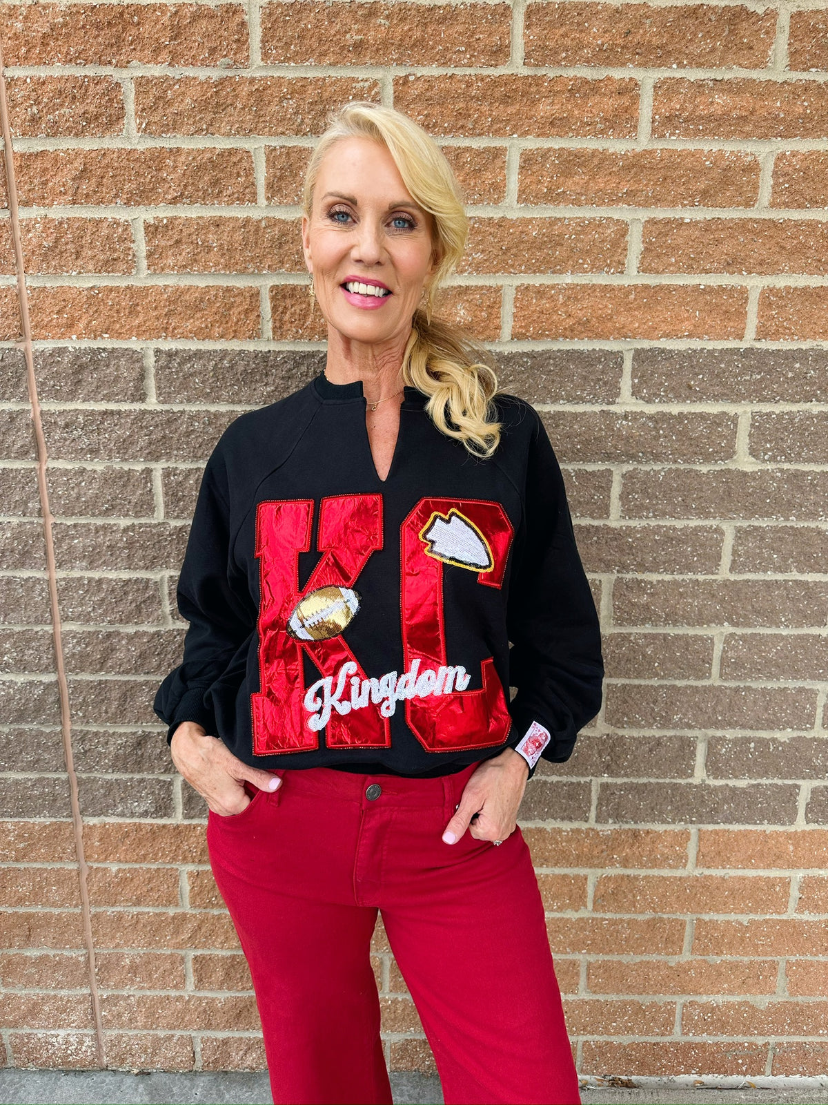 Red KC Metallic Kingdom Sweatshirt - Queen of Sparkles x Amelia's Boutique - Amelia's Boutique