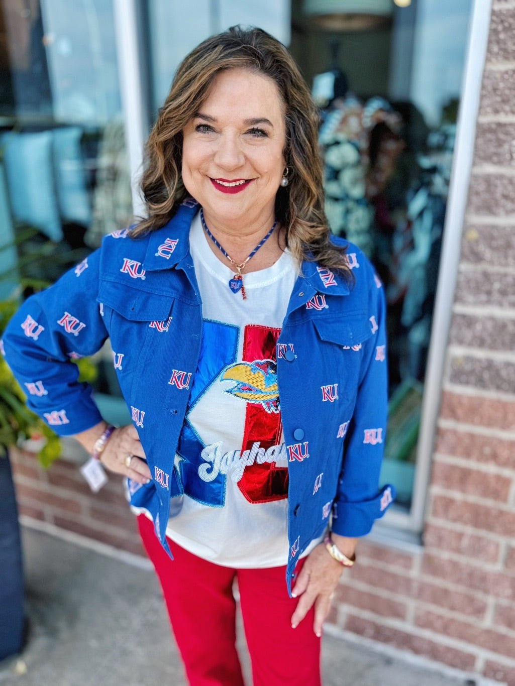 KU (Kansas Univ.) Embroidered Licensed Denim Jacket - Amelia's Boutique