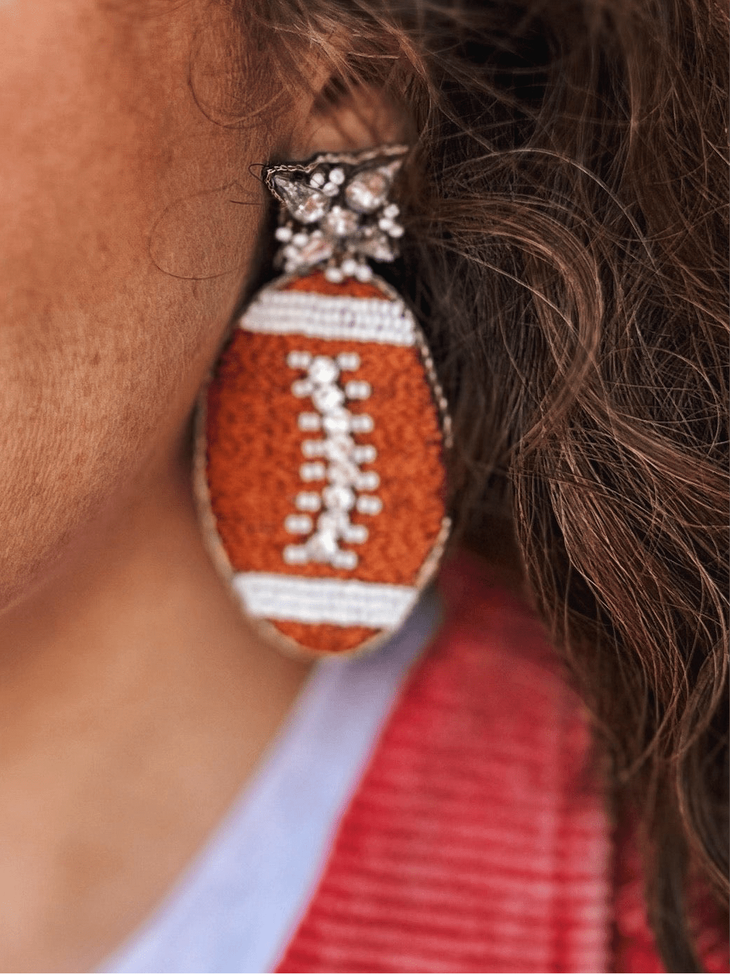 Embroidered Large Brown Football Earrings - Amelia's Boutique