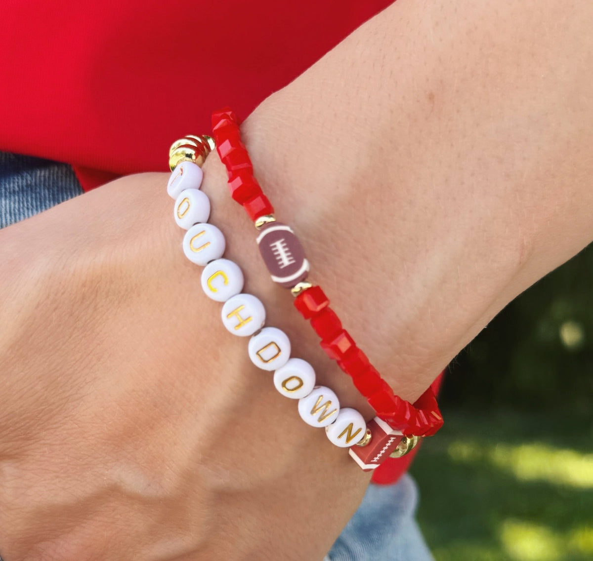 Stretchy Gold Bead TOUCHDOWN Friendship Bracelet - Amelia's Boutique