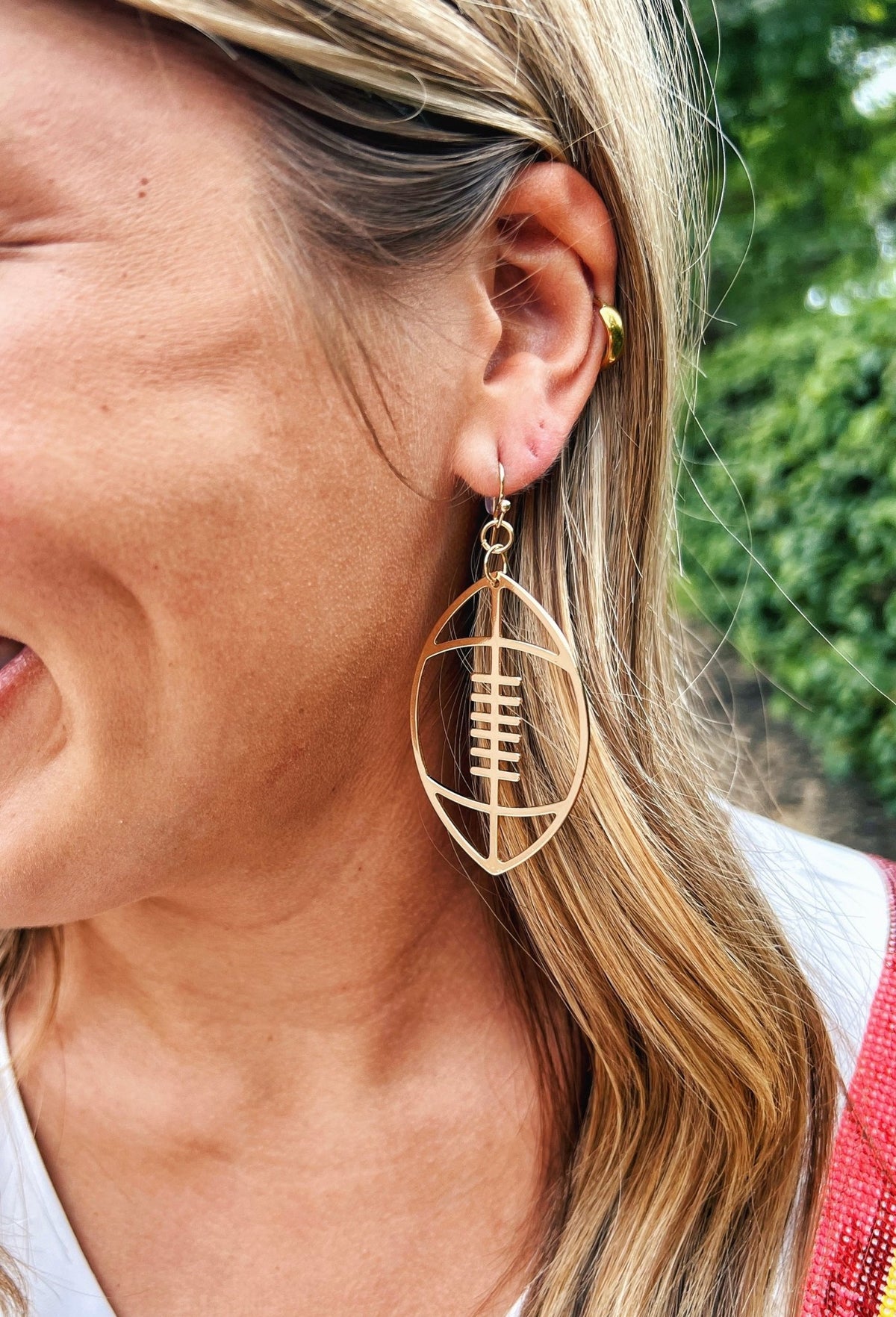 Gold Football Outline Earrings - Amelia's Boutique