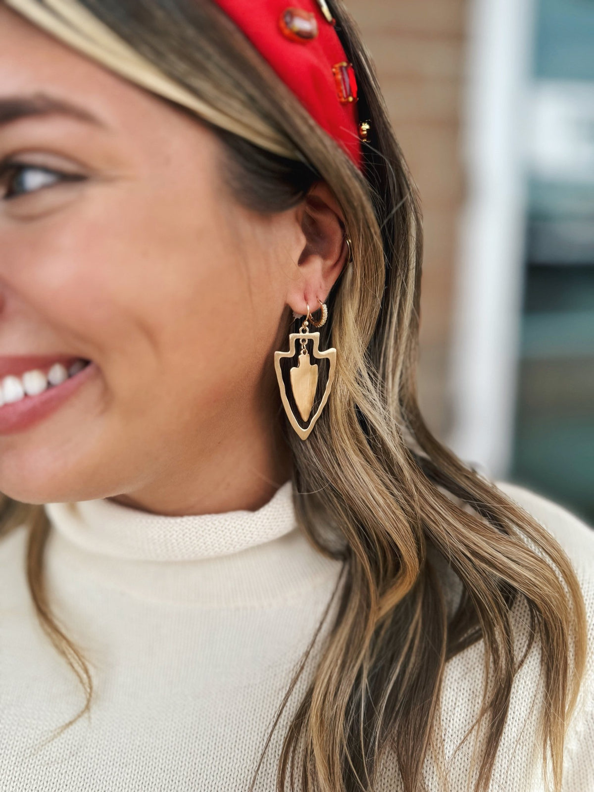 Gold Double Arrowhead Drop Earrings - Amelia's Boutique