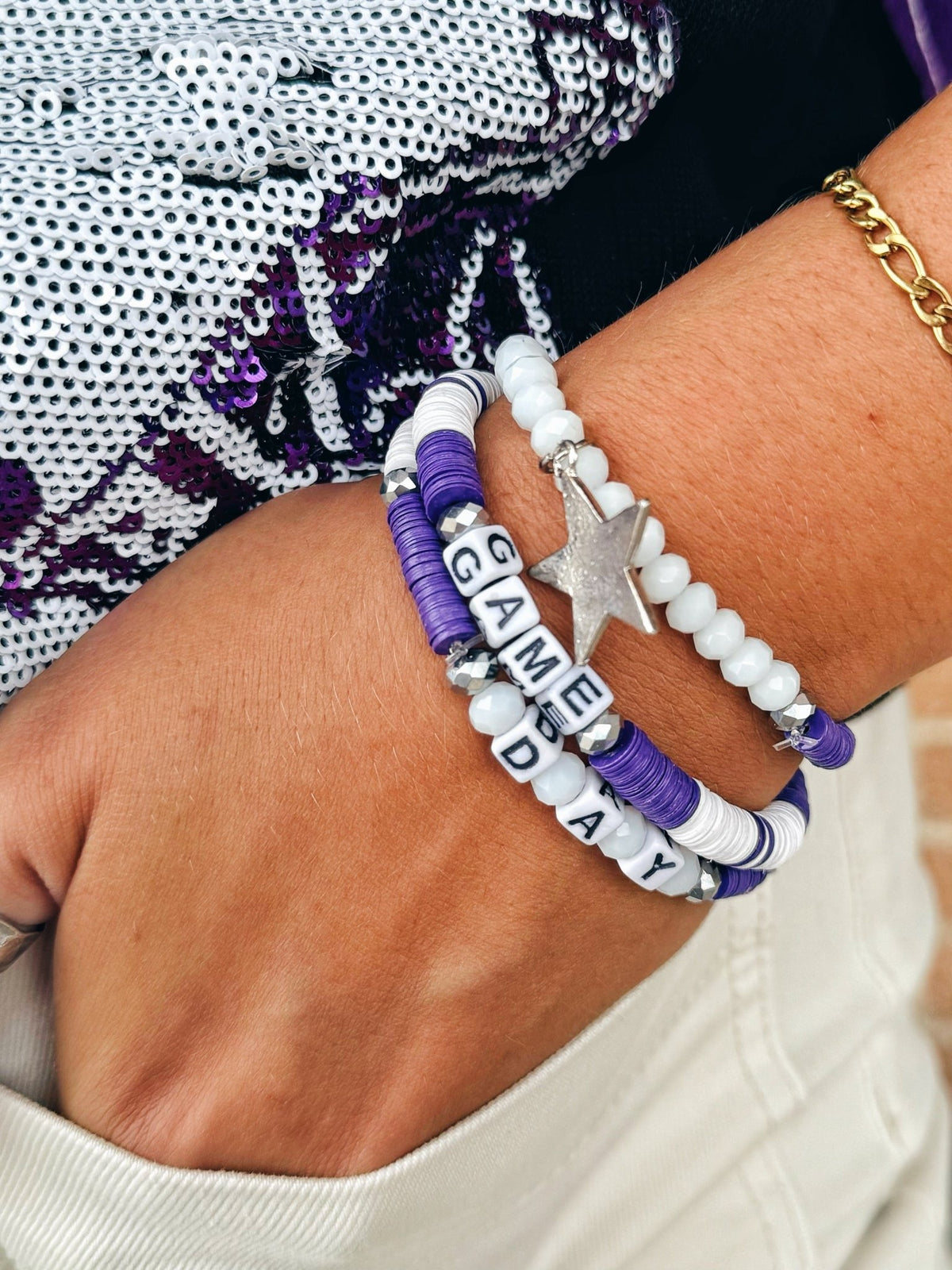 Purple Game Day Friendship Bracelet Stack - Amelia's Boutique