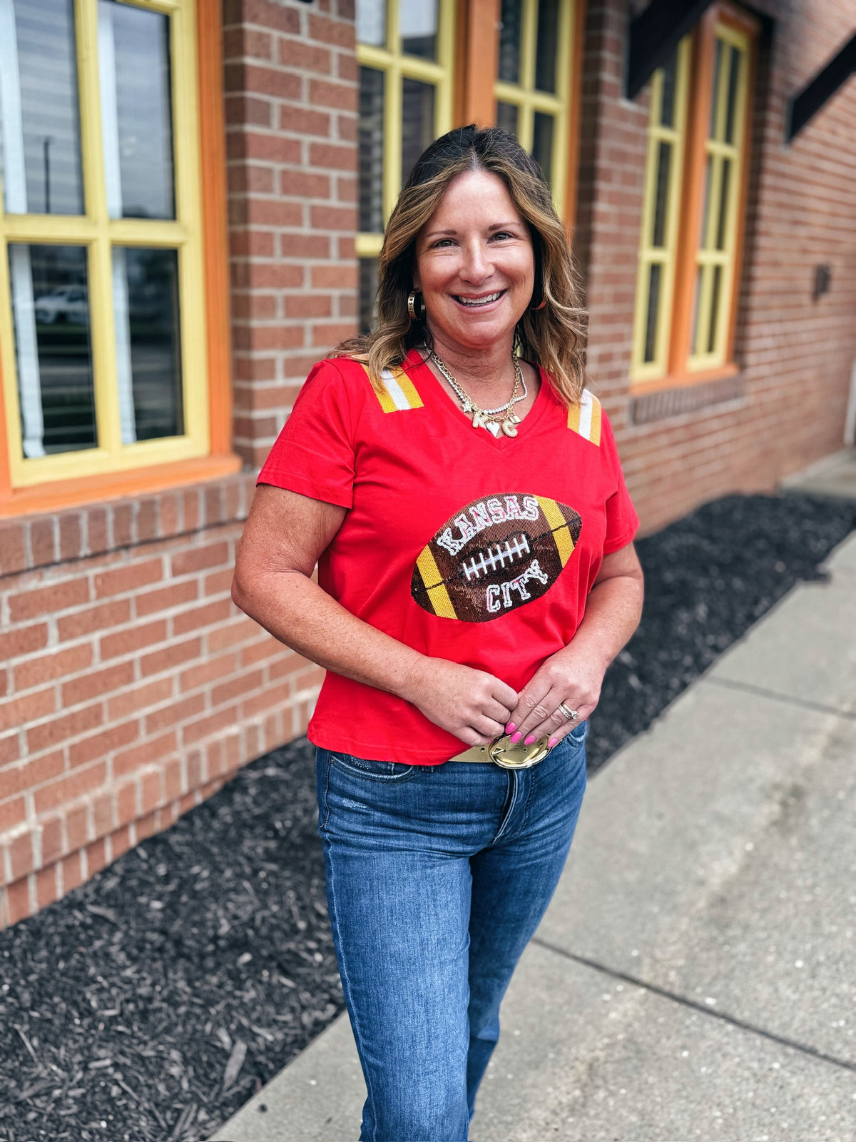 Queen of Sparkles x Amelia’s Boutique Red KC Football Tee - Amelia's Boutique