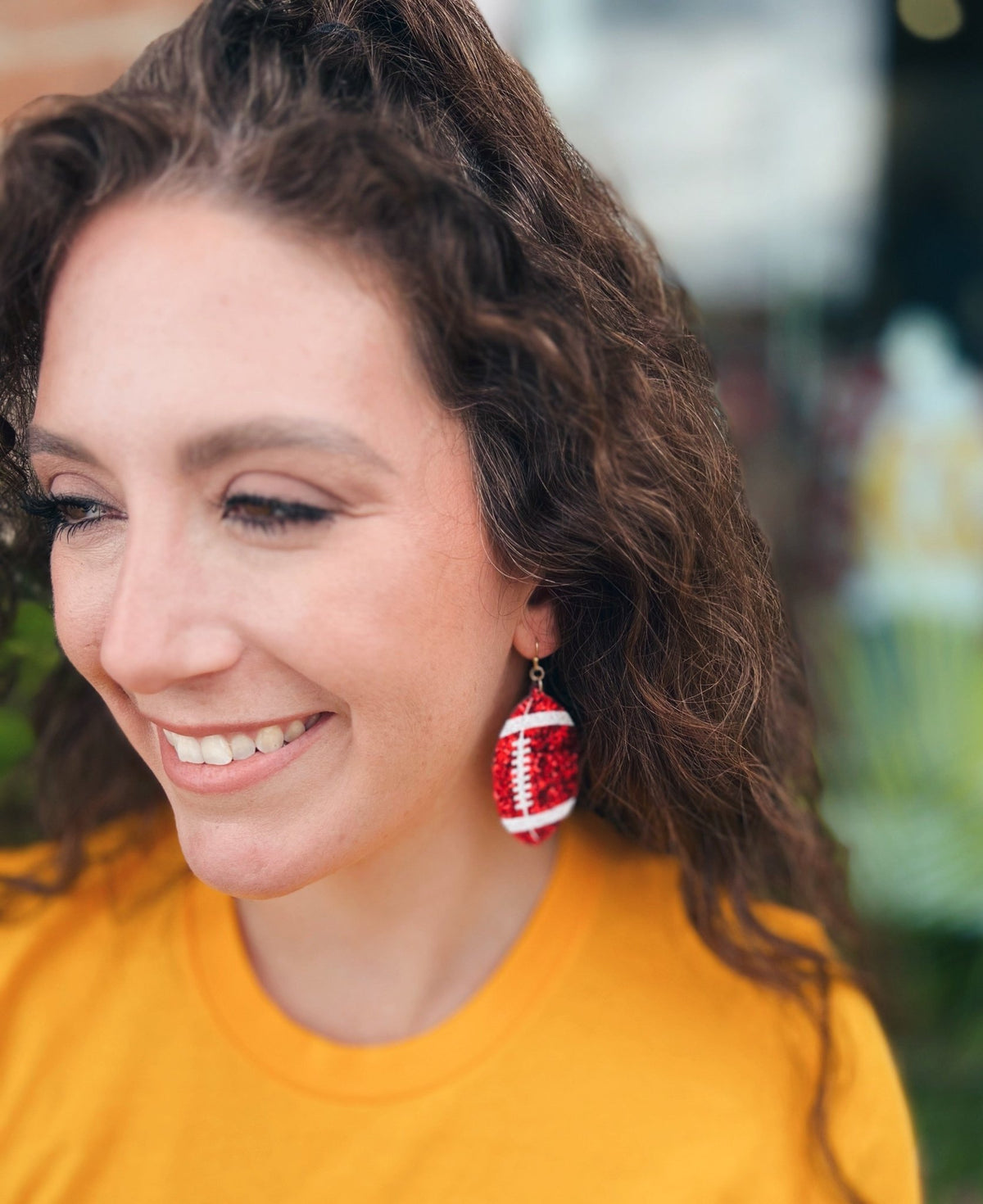 Red Sparkle Football Earrings - Amelia's Boutique