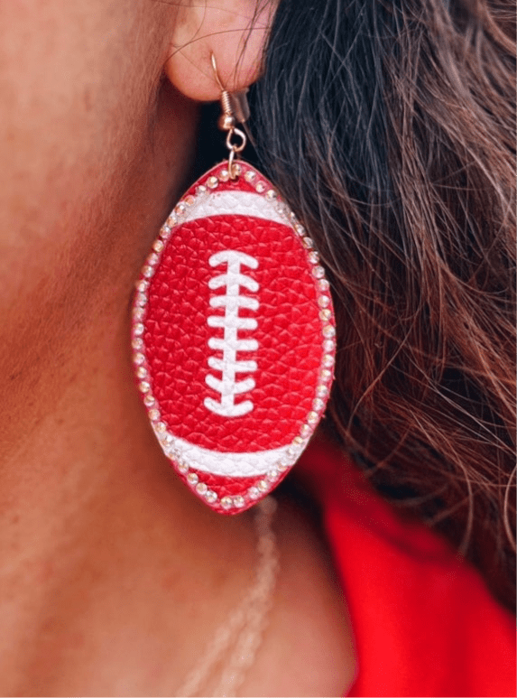 Red Leather and Rhinestone Football Earrings - Amelia's Boutique