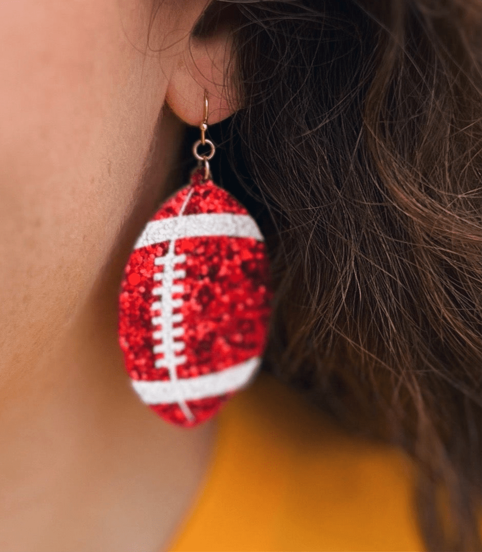 Red Sparkle Football Earrings - Amelia's Boutique