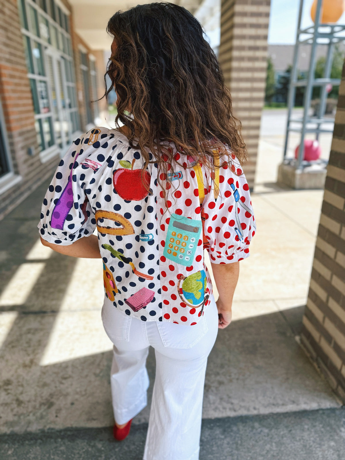 Queen of Sparkles Polka Dot Teacher Blouse with Buttons - Amelia's Boutique