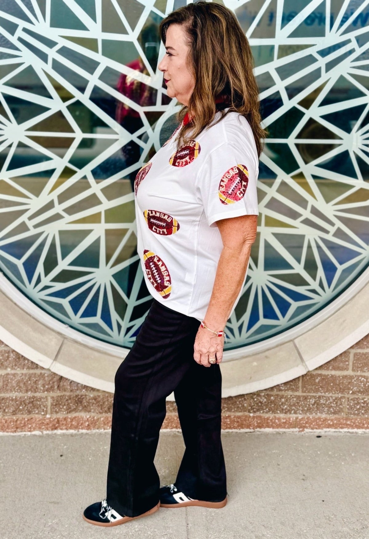 KC Scatter Football V Neck Tee - Queen of Sparkles x Amelia's Collab - Amelia's Boutique