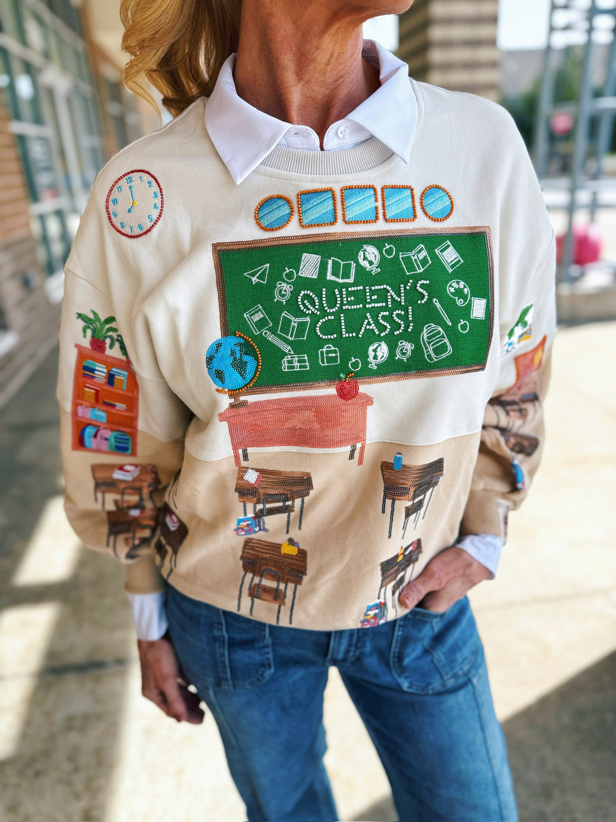 Queen of Sparkles - Queen's Class Sweatshirt in Cream - Amelia's Boutique