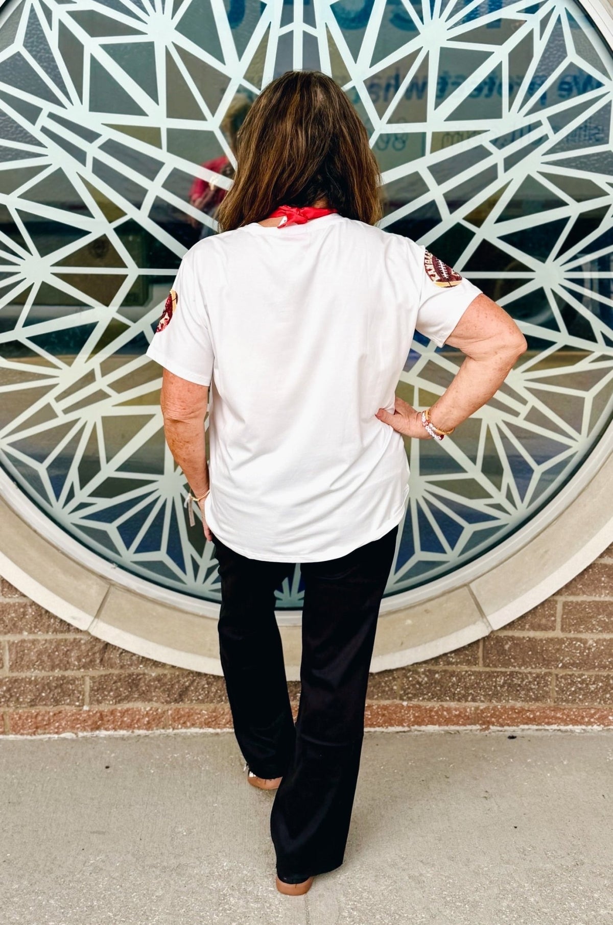 KC Scatter Football V Neck Tee - Queen of Sparkles x Amelia's Collab - Amelia's Boutique