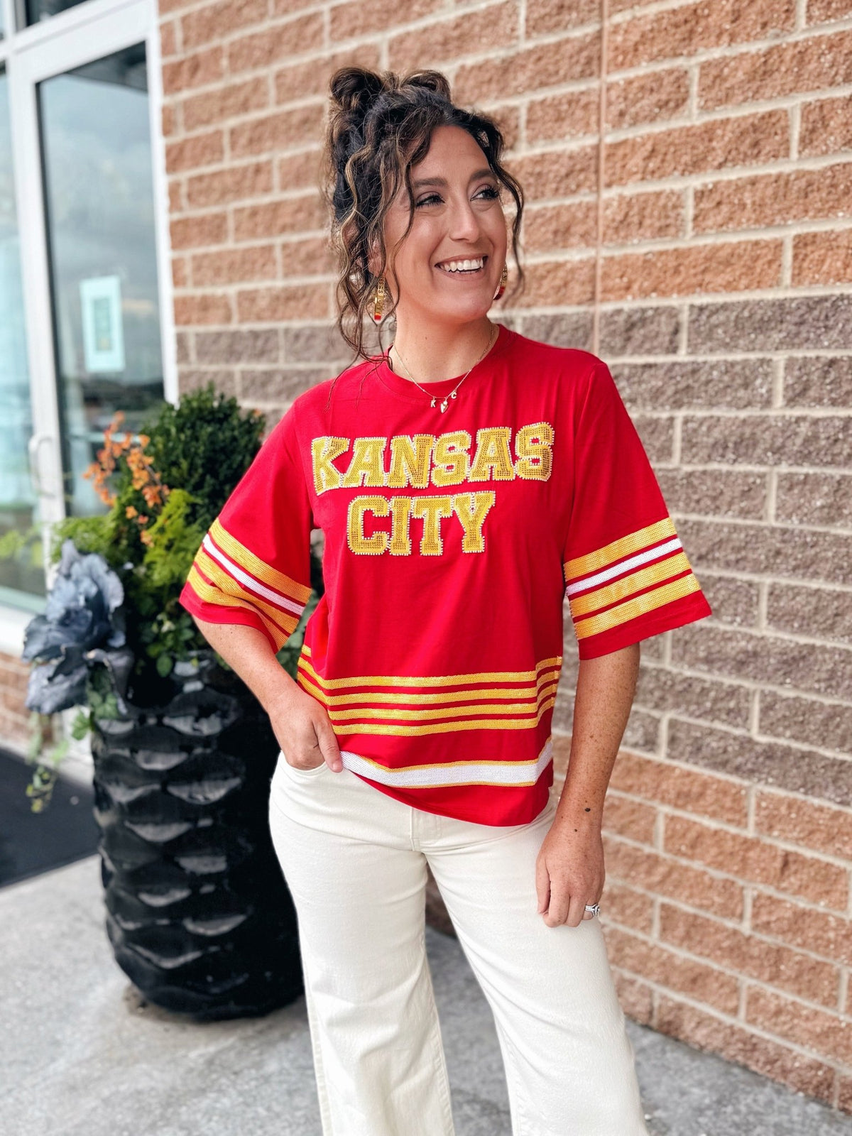 Queen of Sparkles x Amelia’s Boutique KC Rhinestone Jersey Tee - Amelia's Boutique