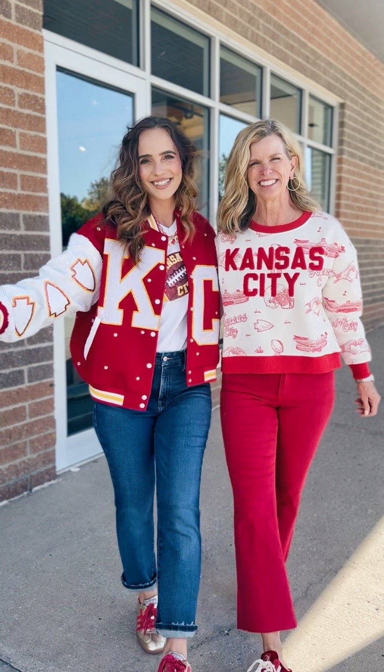 Queen of Sparkles x Amelia's Boutique Kansas City Varsity Bomber Jacket - Amelia's Boutique