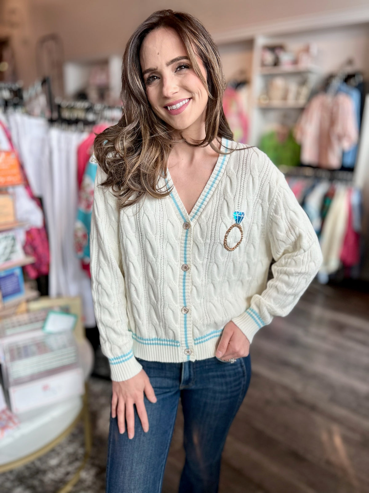 Queen of Sparkles In My Bride Era Women’s Knit Cardigan - Amelia's Boutique
