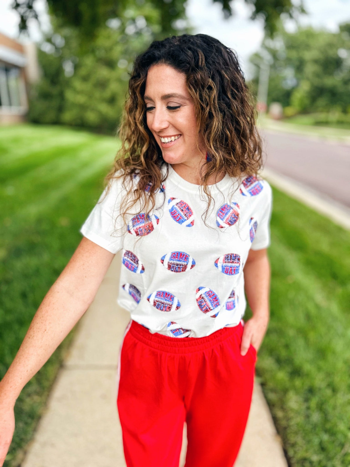 KU Scattered Footballs Queen of Sparkles x Amelia's Boutique - Amelia's Boutique