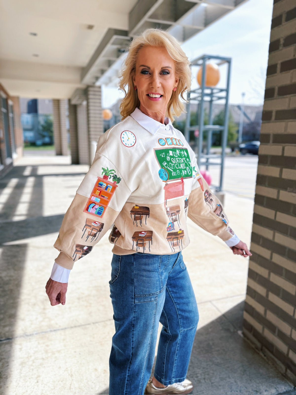 Queen of Sparkles - Queen's Class Sweatshirt in Cream - Amelia's Boutique