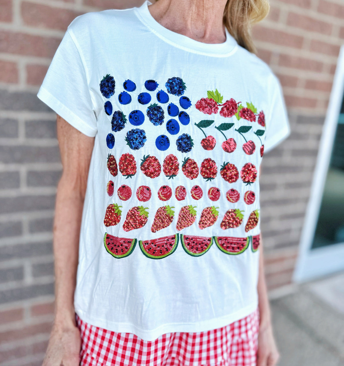 Women’s USA Fruits Tee by Queen of Sparkles - Amelia's Boutique