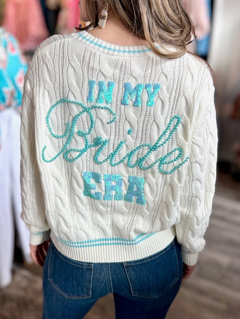 Queen of Sparkles In My Bride Era Women’s Knit Cardigan - Amelia's Boutique