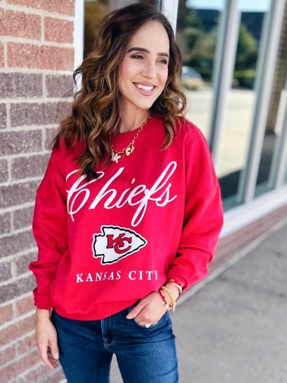 Licensed Chiefs Classic Crewneck Script Sweatshirt - Amelia's Boutique
