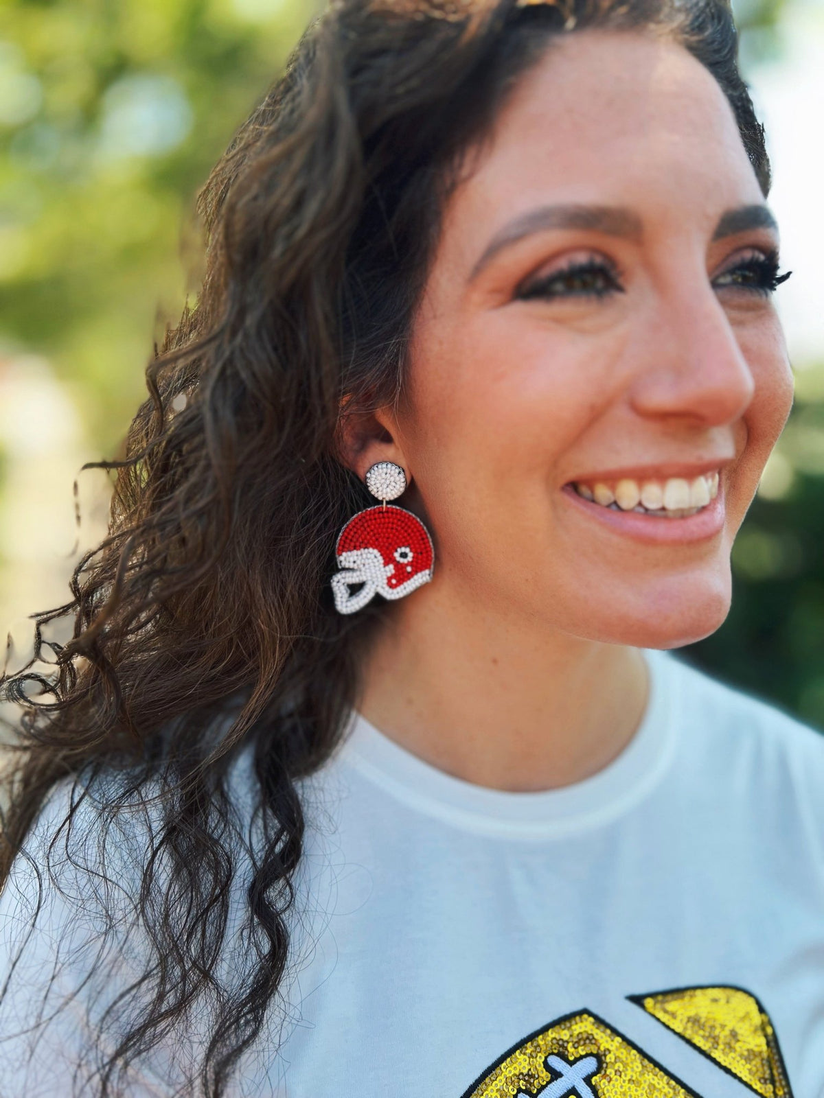 Beaded Helmet Earrings in Red - Amelia's Boutique