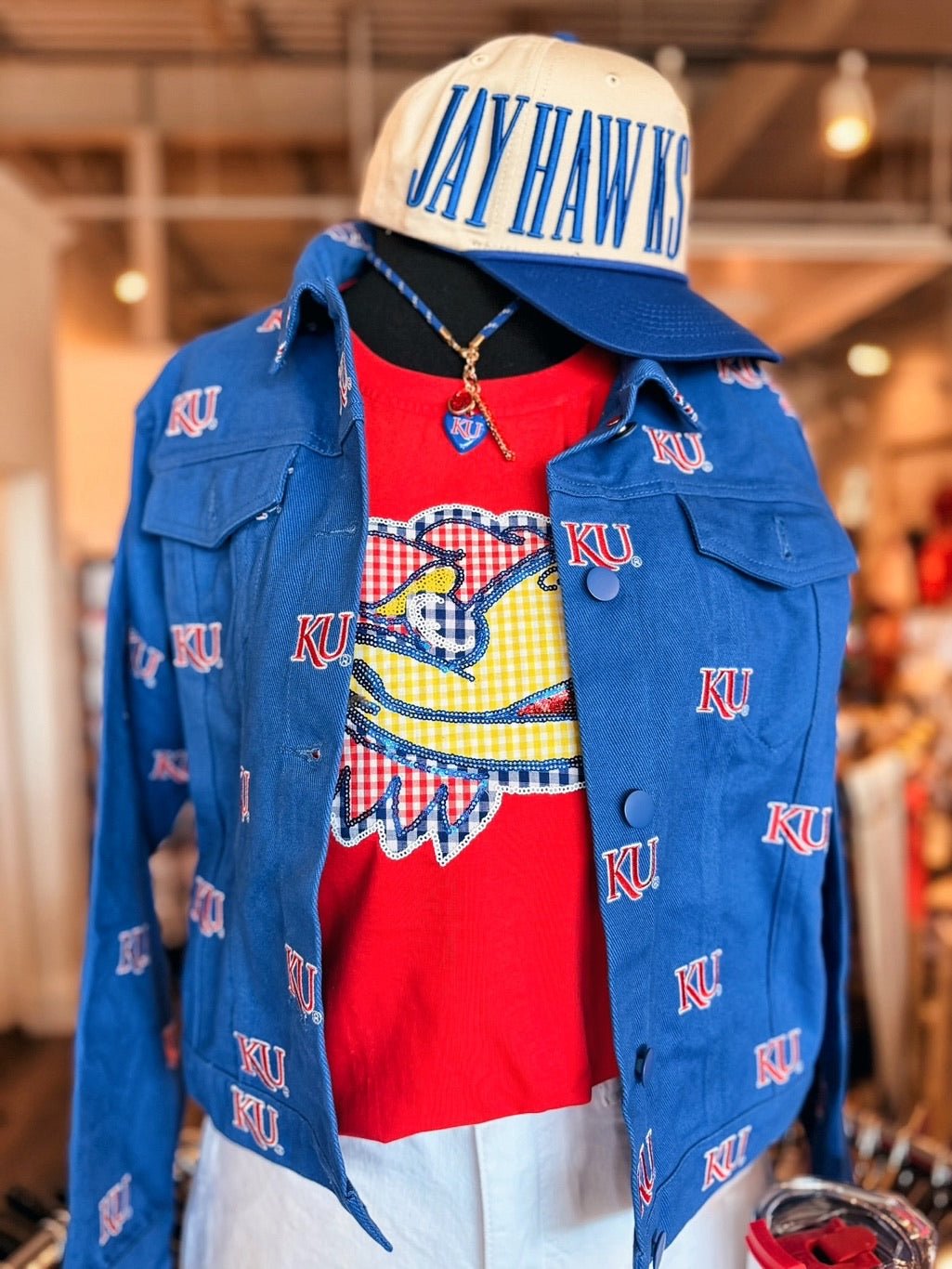 KU (Kansas Univ.) Embroidered Licensed Denim Jacket - Amelia's Boutique