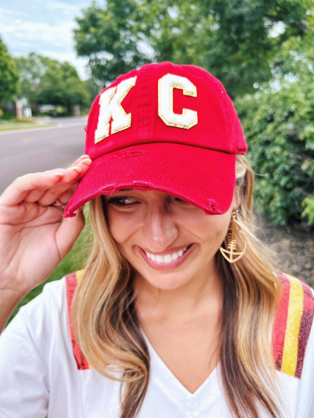 KC Varsity Patch Red Baseball Cap - Amelia's Boutique