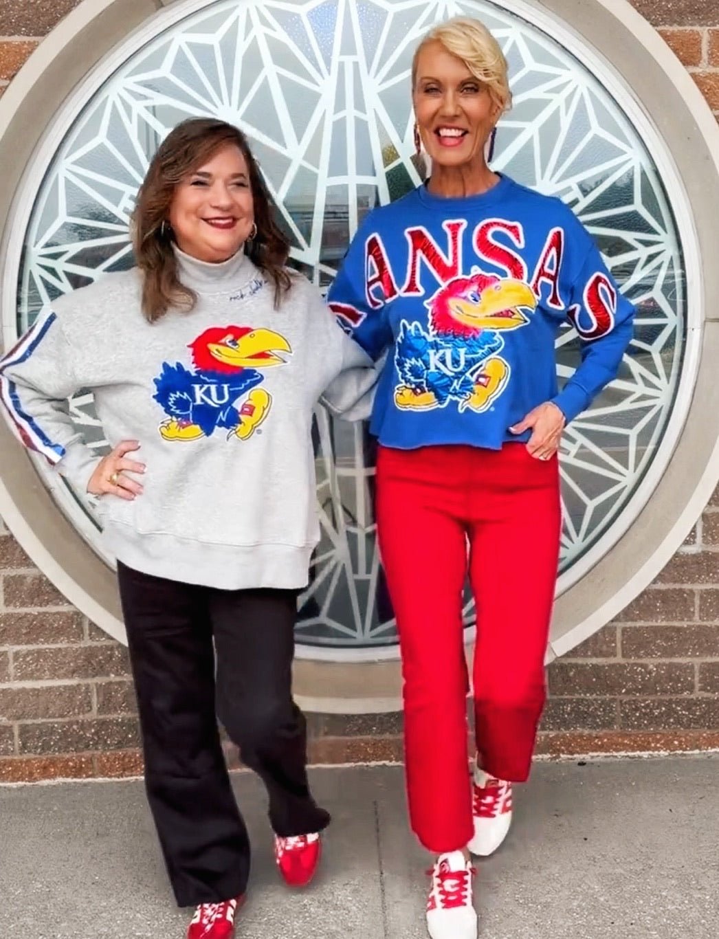 Licensed Kansas (KU) Metallic Foil & Sequin Sweatshirt - Amelia's Boutique