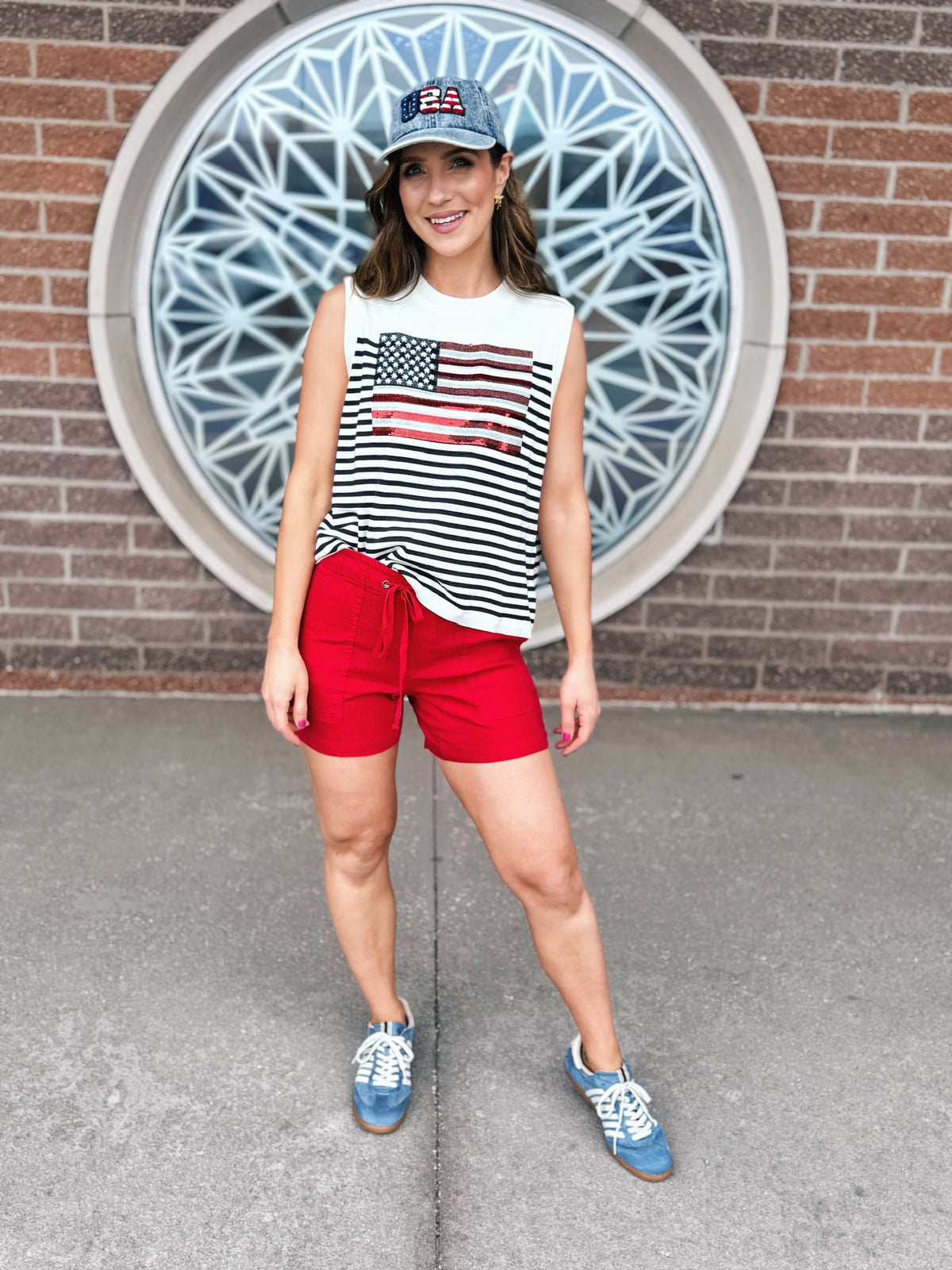 Women’s American Flag Knit Tank Queen of Sparkles - Amelia's Boutique
