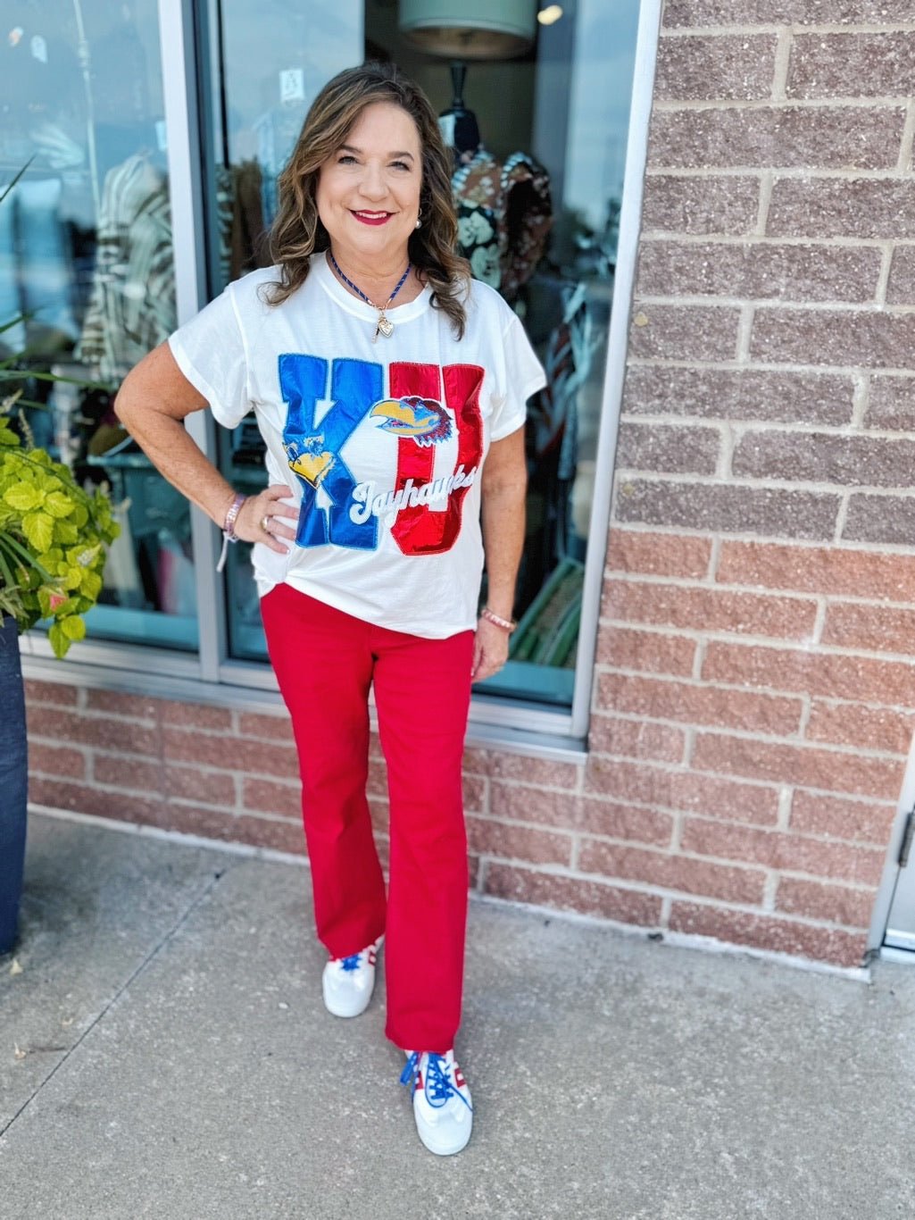 Licensed KU Metallic Tee by Queen of Sparkles - Amelia's Boutique