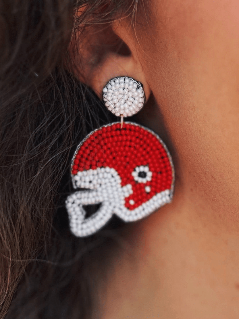Beaded Helmet Earrings in Red - Amelia's Boutique