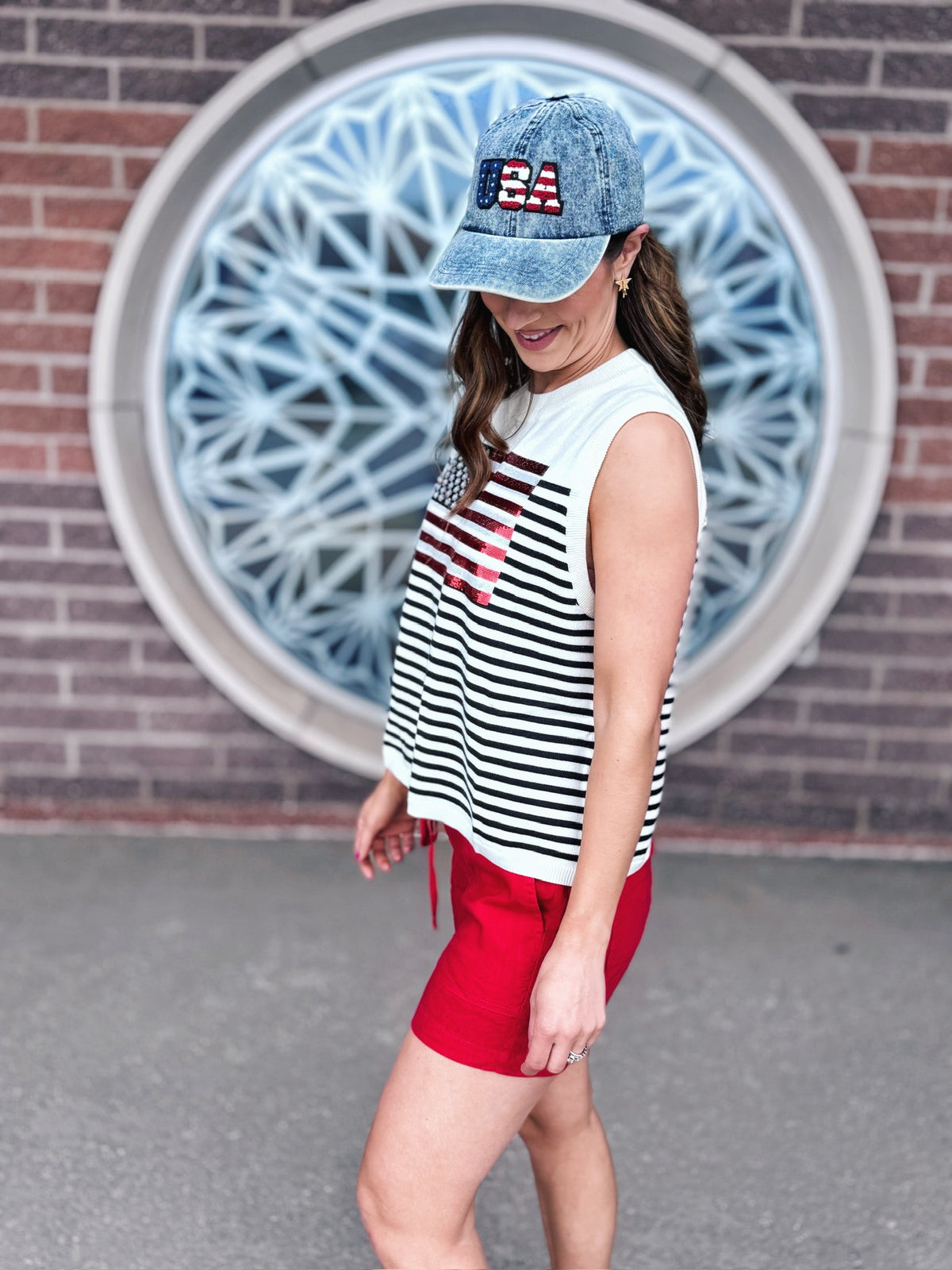 Women’s American Flag Knit Tank Queen of Sparkles - Amelia's Boutique