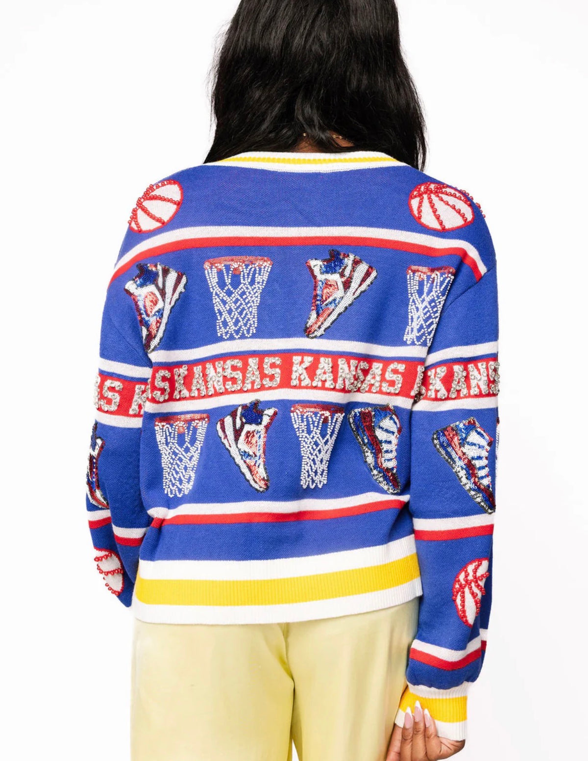 Queen of Sparkles KU Licensed Basketball Cardigan in Blue - Amelia's Boutique