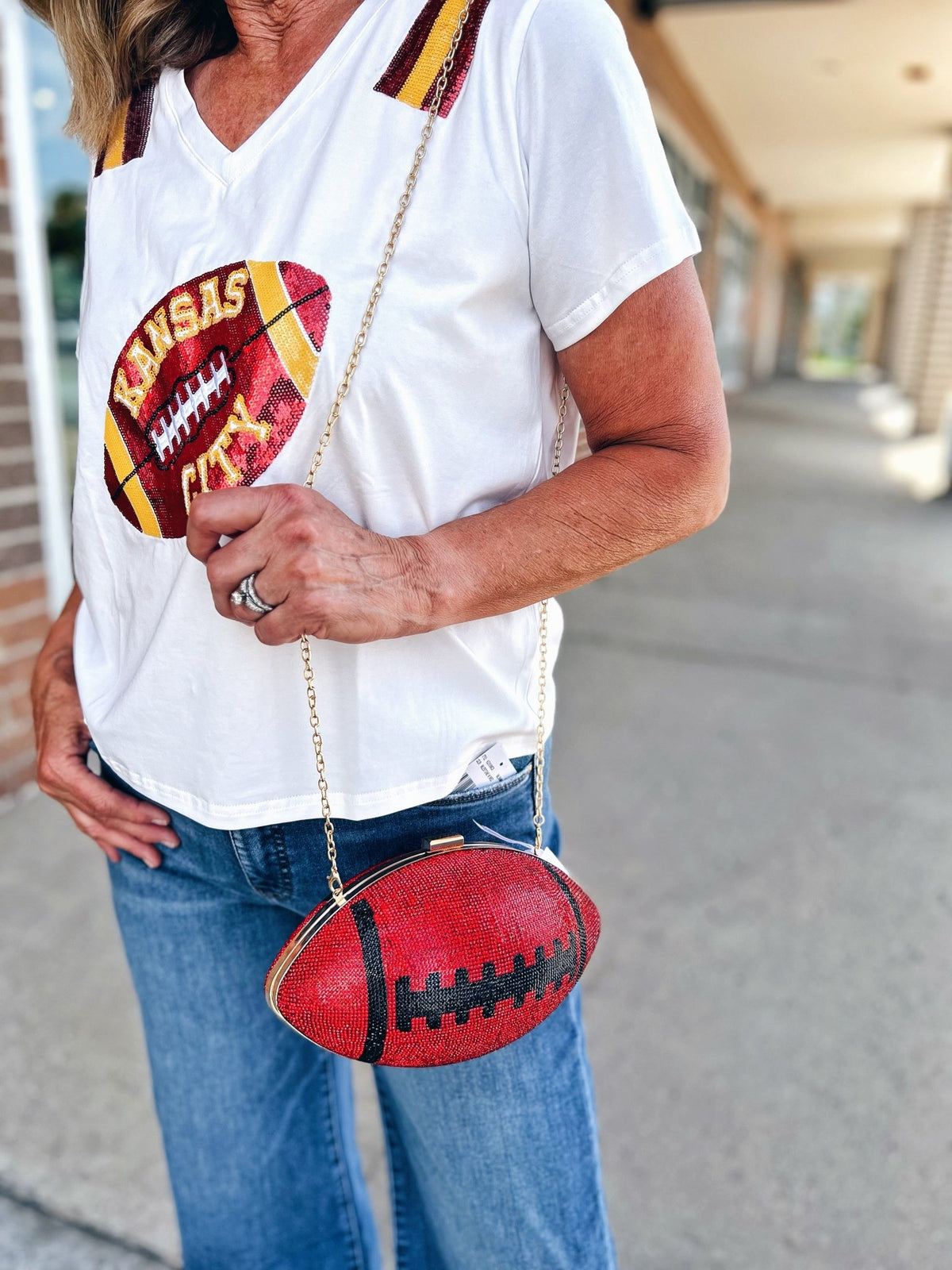 Sequin Football Purse with Latch Closure - Amelia's Boutique