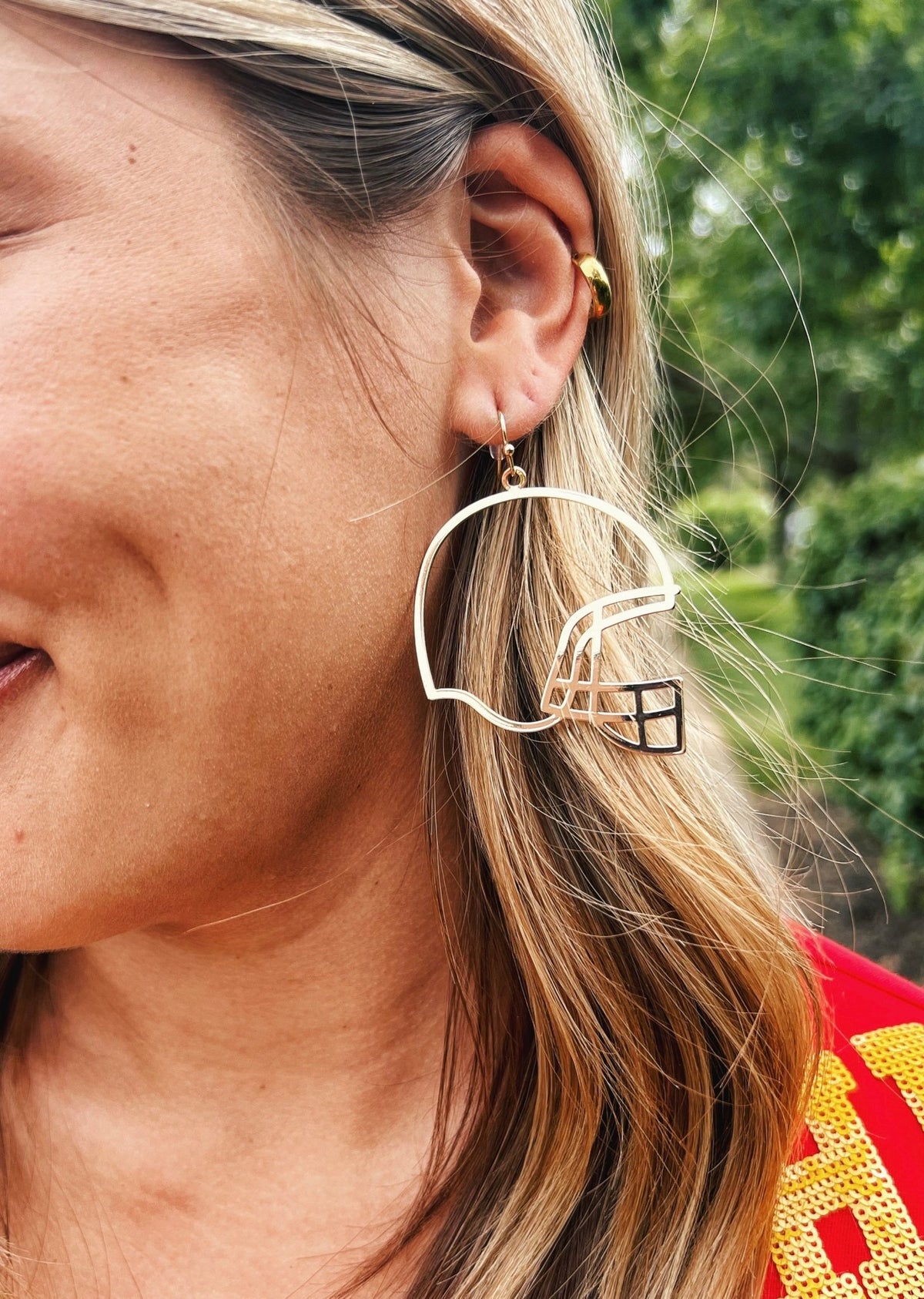 Gold Helmet Outline Earrings - Amelia's Boutique