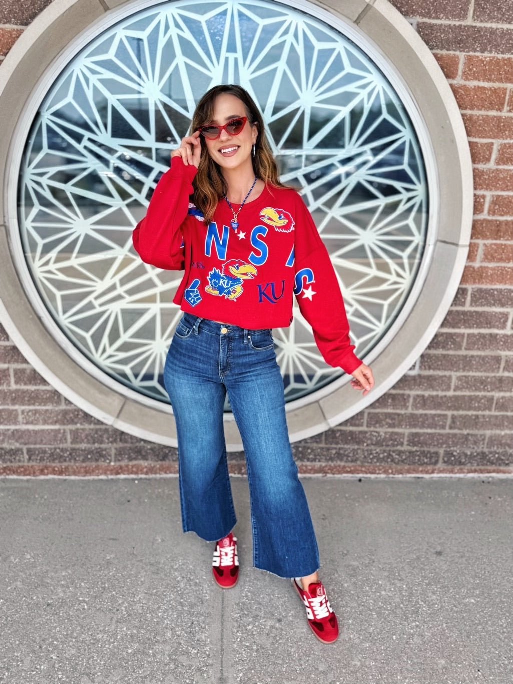 Licensed Kansas (KU) Crop Sweatshirt - Amelia's Boutique