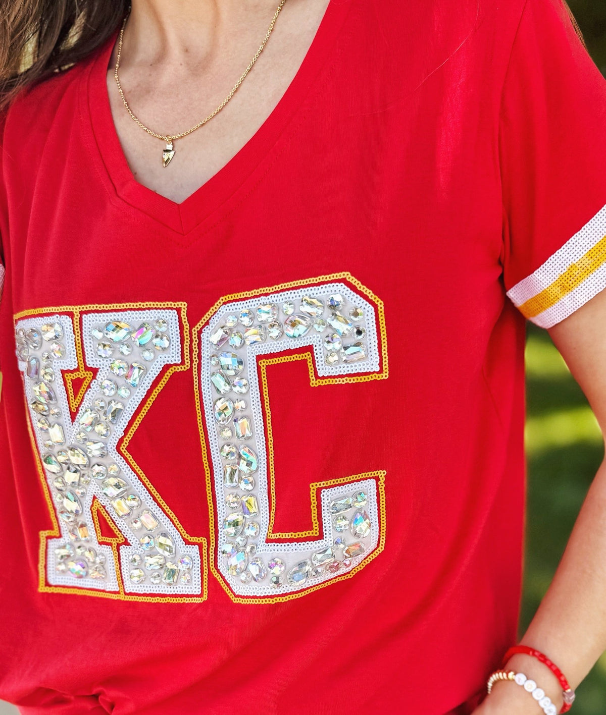GEM KC V Neck Tee - Queen of Sparkles x Amelia's Collab - Amelia's Boutique