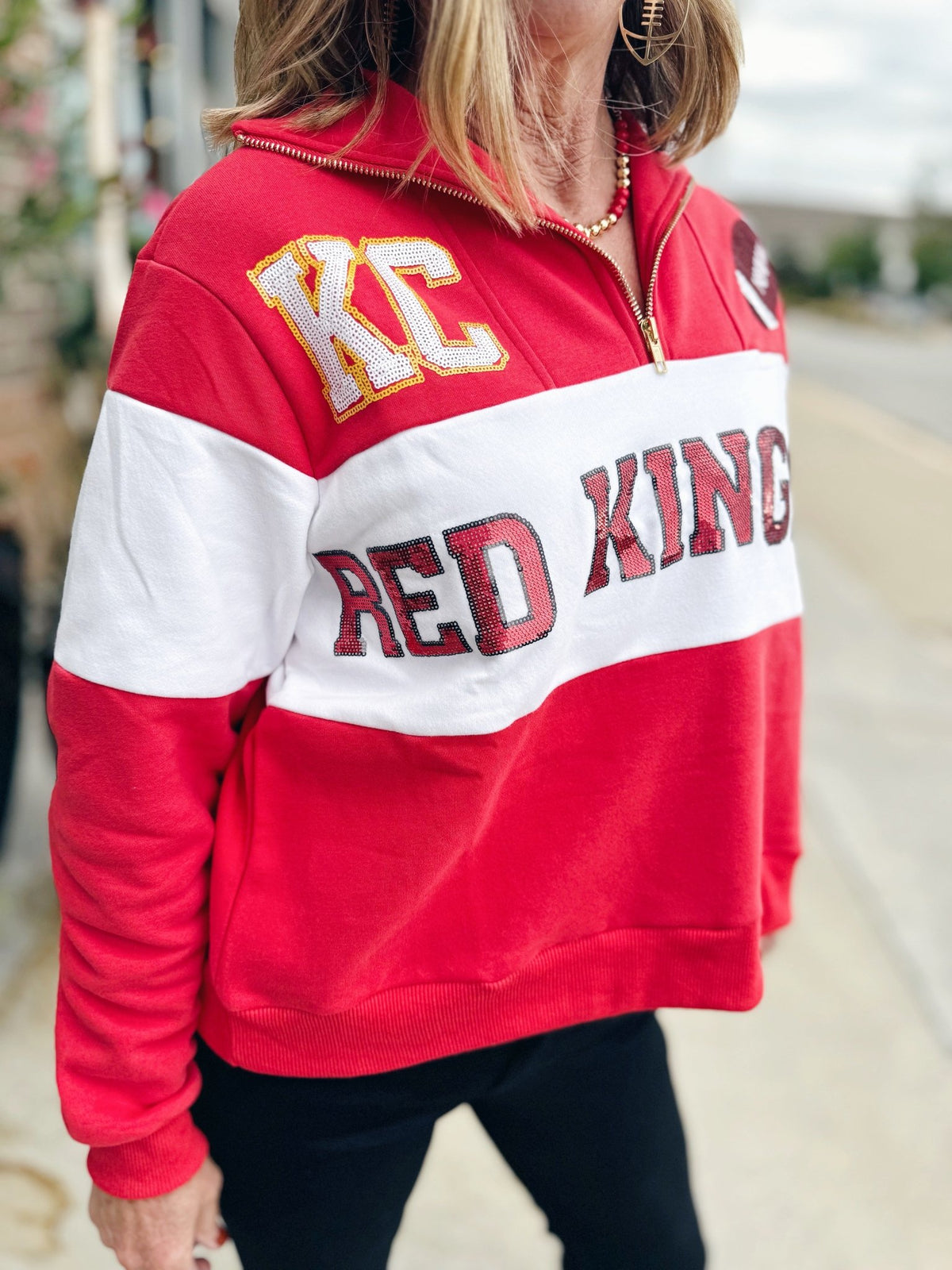 Red KC 1/4 Zip Queen of Sparkles x Amelia's Boutique - Amelia's Boutique