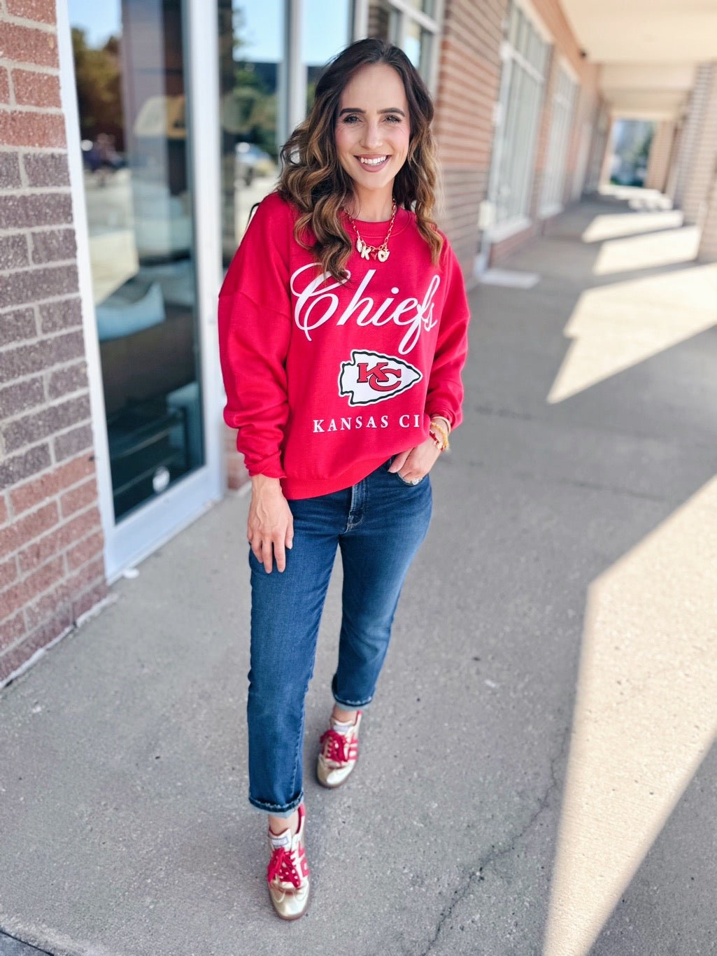 Licensed Chiefs Classic Crewneck Script Sweatshirt - Amelia's Boutique