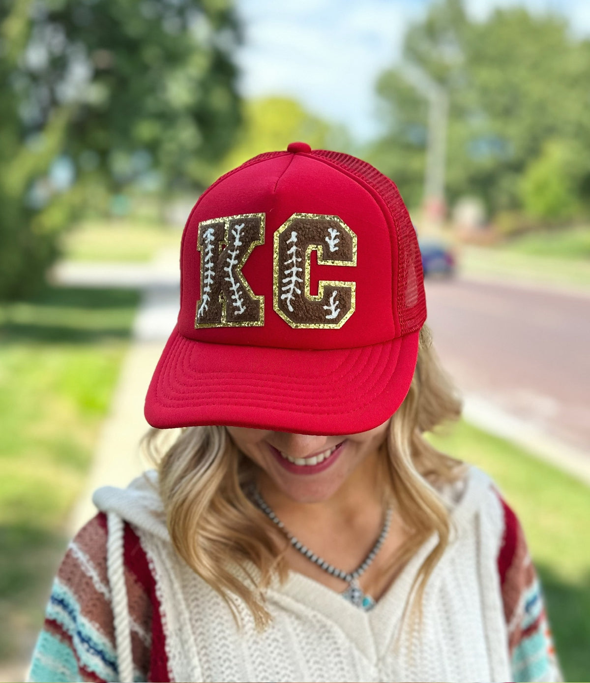 KC Football Patch Trucker Hat - Amelia's Boutique