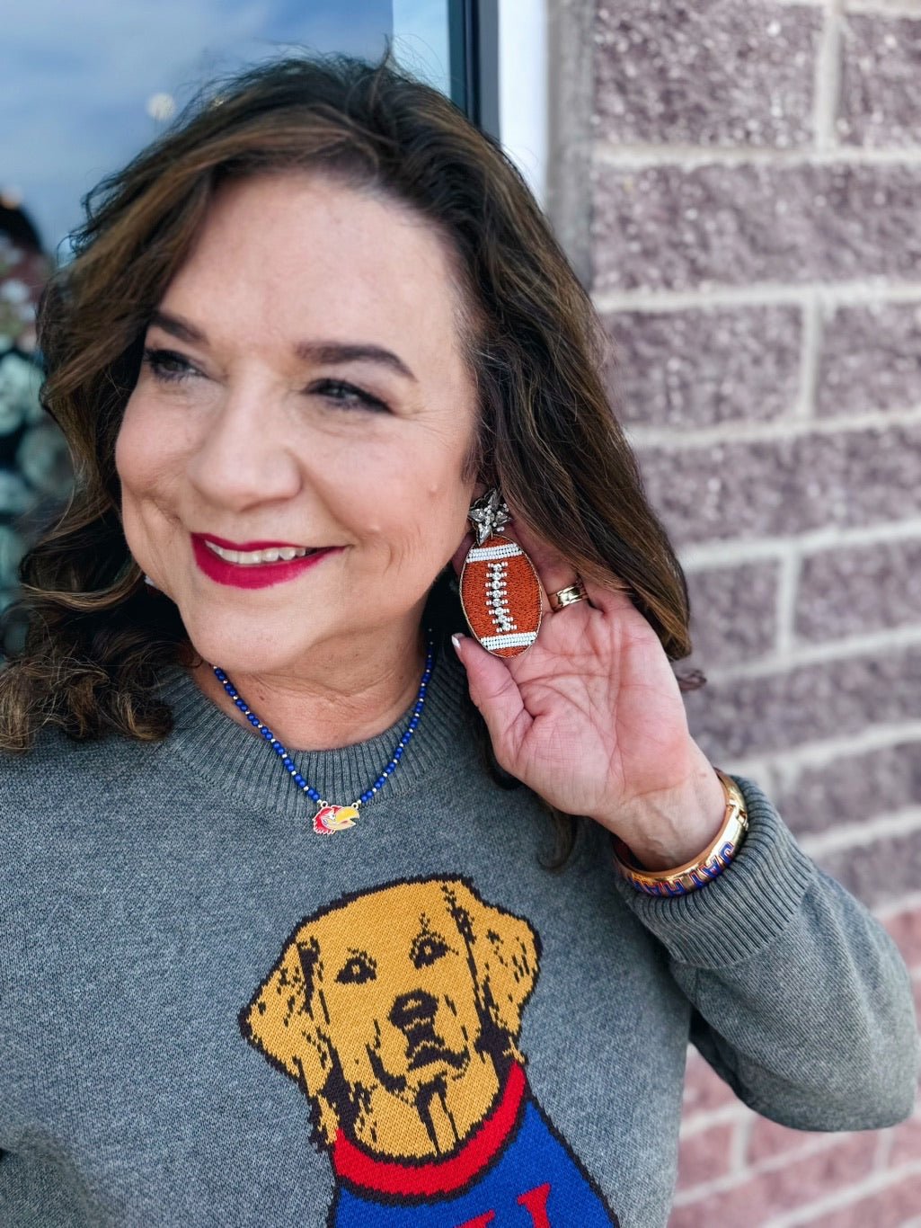 Embroidered Large Brown Football Earrings - Amelia's Boutique