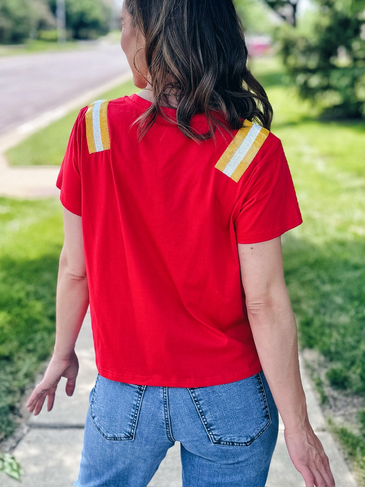 Queen of Sparkles x Amelia’s Boutique Red KC Football Tee - Amelia's Boutique