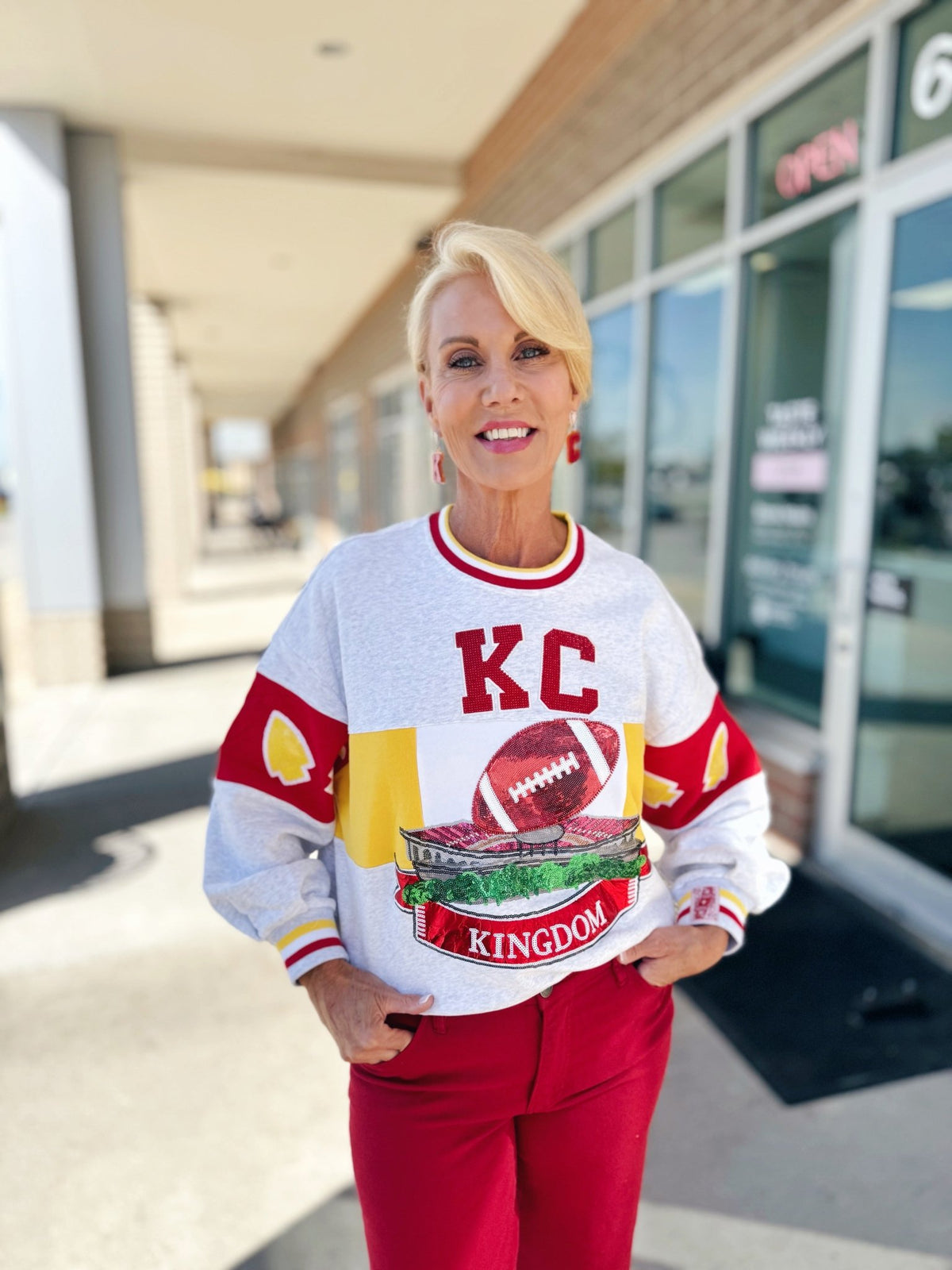 KC Stadium Football Sweatshirt - Queen of Sparkles x Amelia's Boutique - Amelia's Boutique