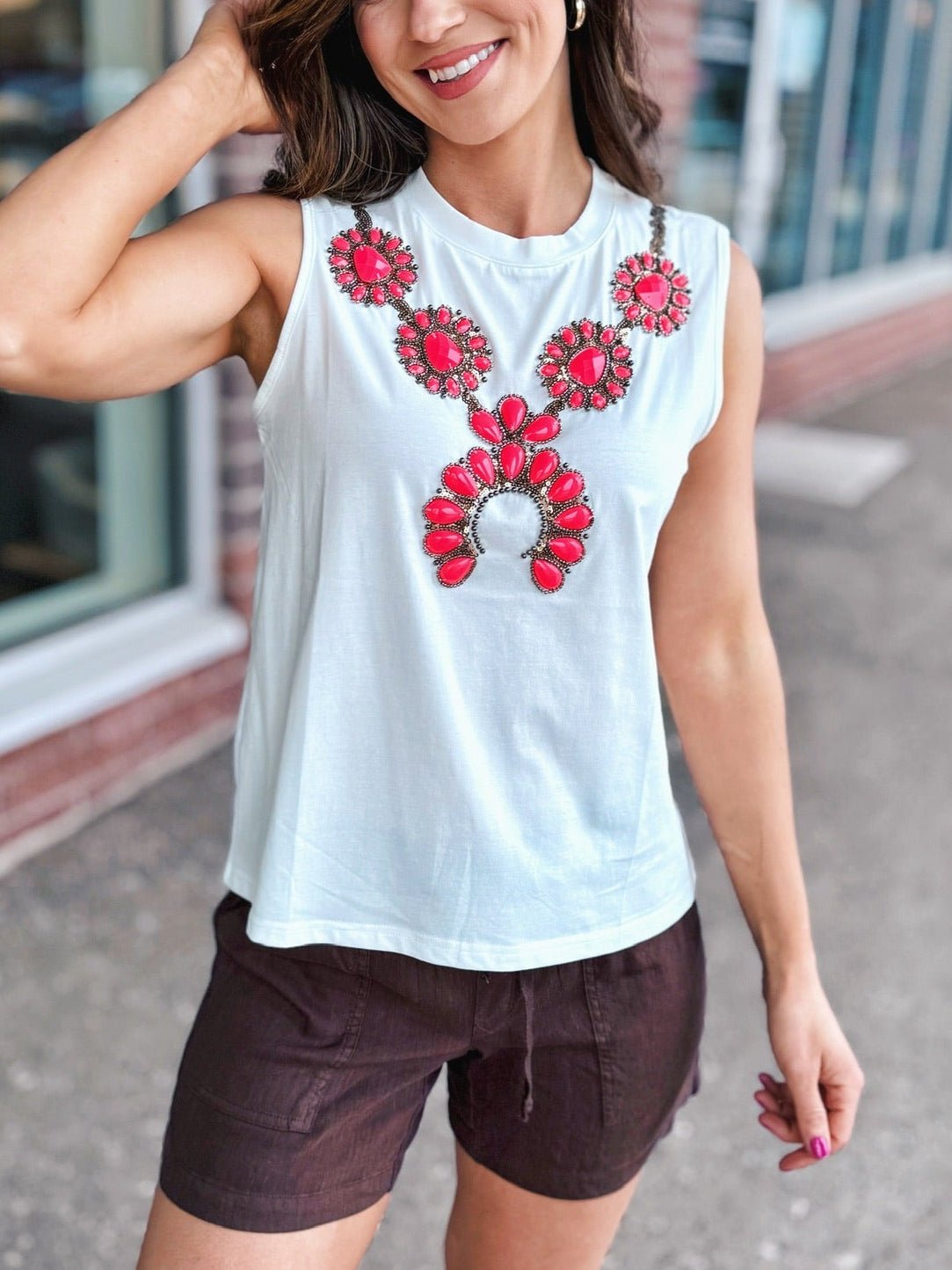 Queen of Sparkles Women’s Necklace Tank - Amelia's Boutique
